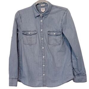 J.Crew Women's Blue‎ Denim Button-Up Shirt Size S Long Sleeve Casual